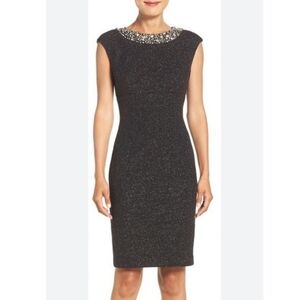 Eliza J Embellished Jeweled Sparkle Knit Sheath Cocktail Dress Black Women's 6